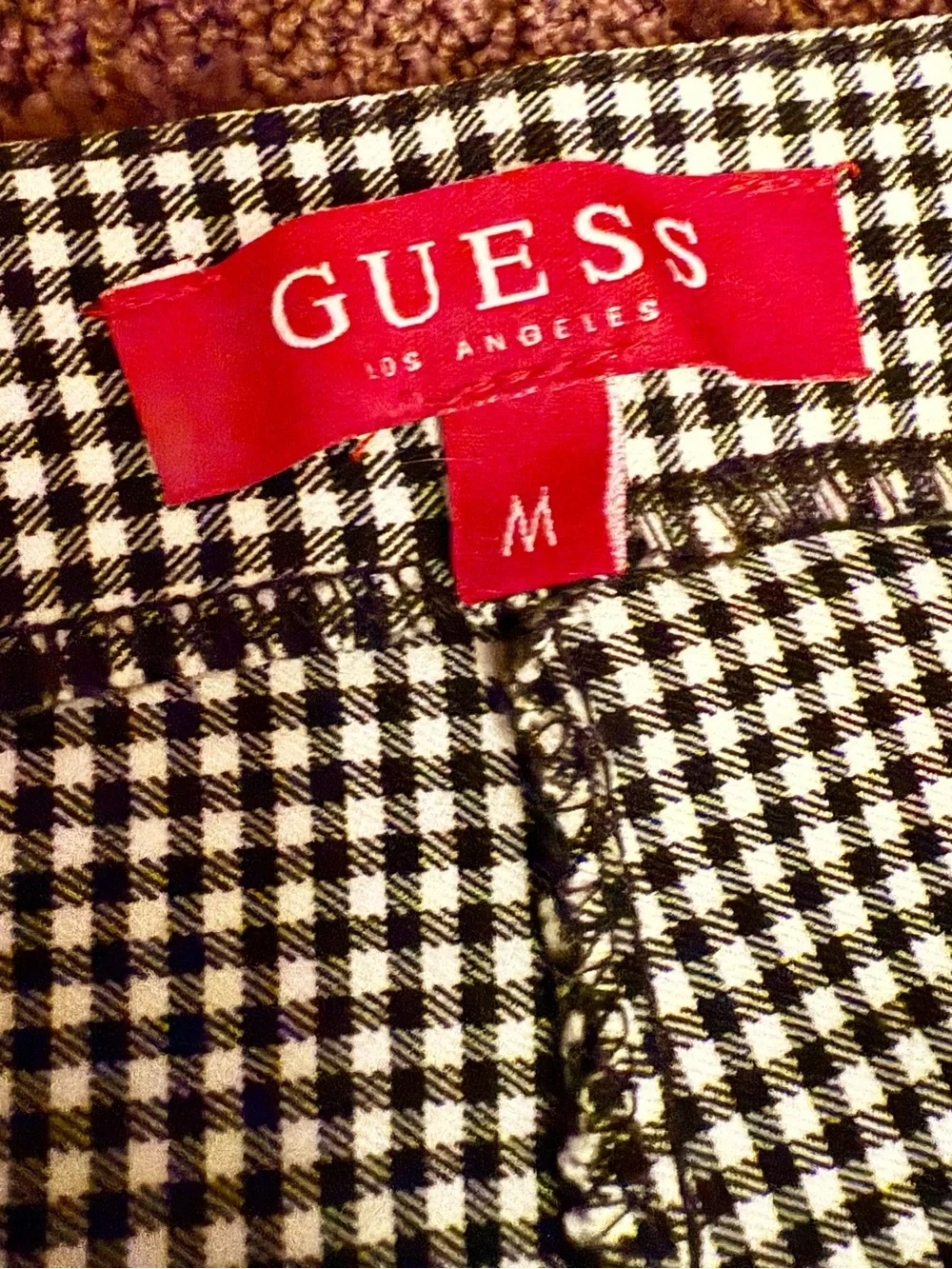 GUESS Black & White Gingham Stretch Pants - Size M